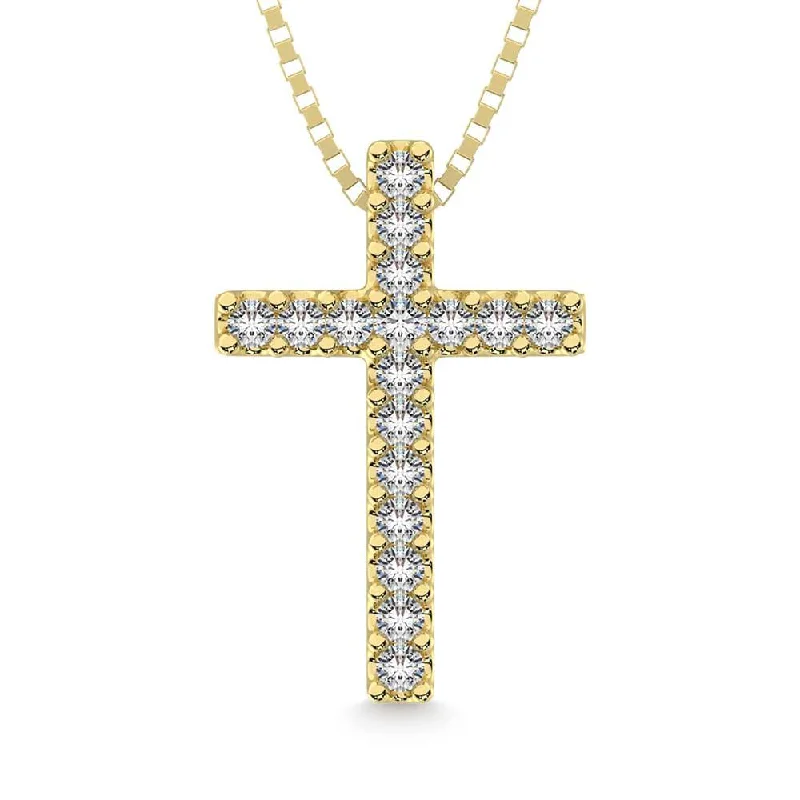 Women’s tropical necklace-14K Yellow Gold Diamond 1/10 Ct.Tw. Cross Pendant