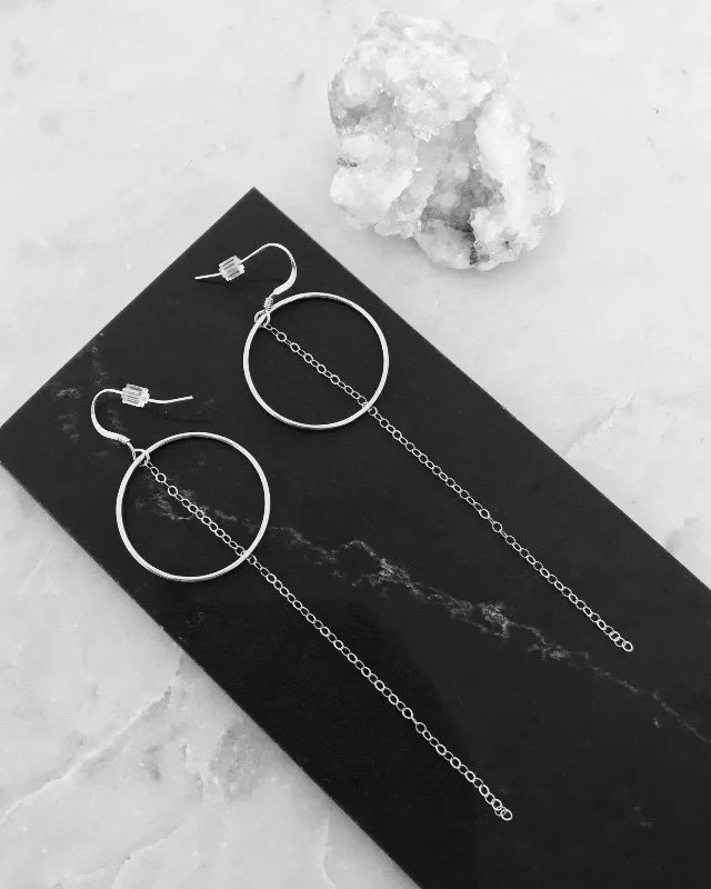 Women’s handmade earrings-Ring Chain Earrings  - Sterling Silver