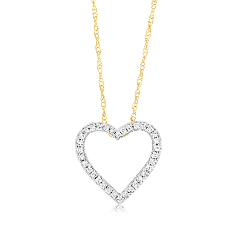 Women’s round pendant necklace-Luminesce Lab Grown 1/10 Carat Diamond Heart Pendant in 9ct Yellow Gold