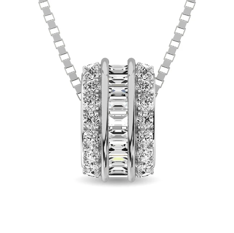 Women’s heart necklace-Diamond 1/4 Ct.Tw. Round and Baguette Fashion Pendant in 10K White Gold