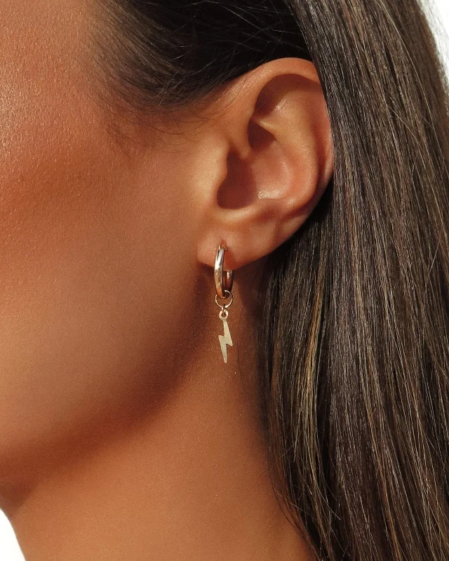 Women’s black diamond earrings-Lightning Bolt Thick Hoop Earrings