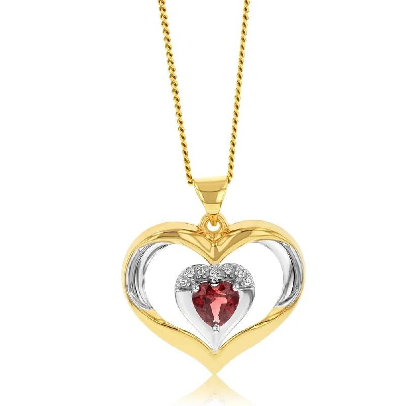 Women’s infinity symbol necklace-9ct Yellow And White Heart Garnet And Diamond Pendant