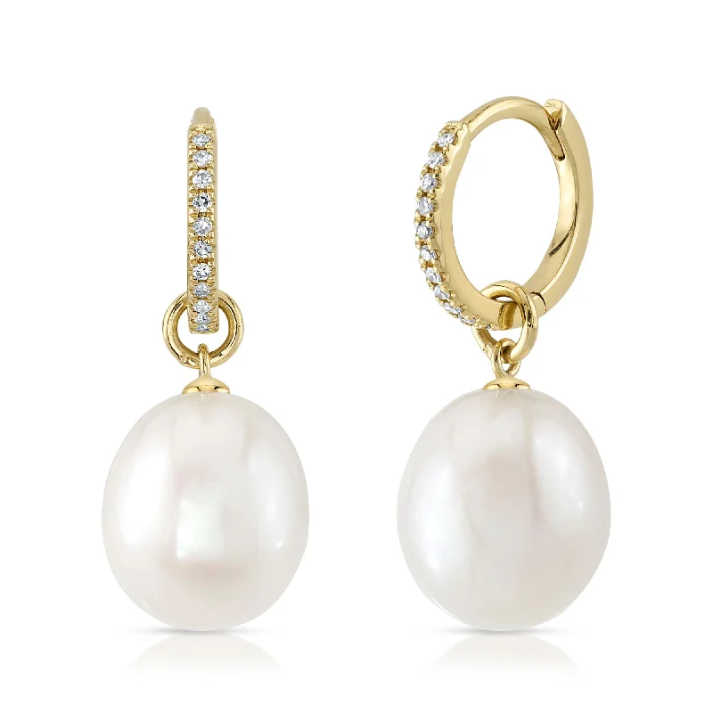 Women’s crystal drop earrings-Pearl Huggie Drops