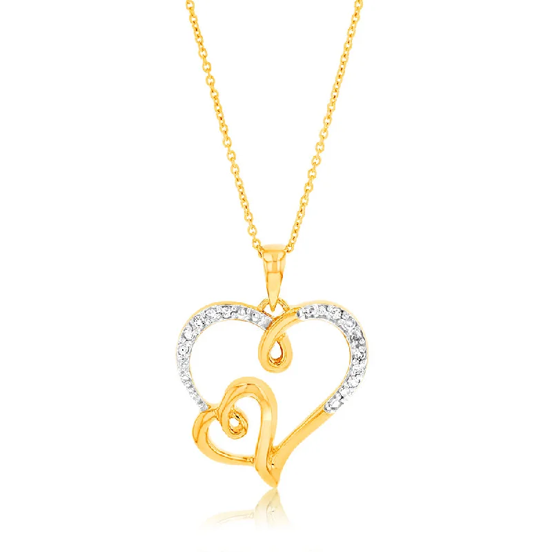 Women’s sapphire necklace-1/10 Carat Diamond Heart Pendant in Gold Plated Silver