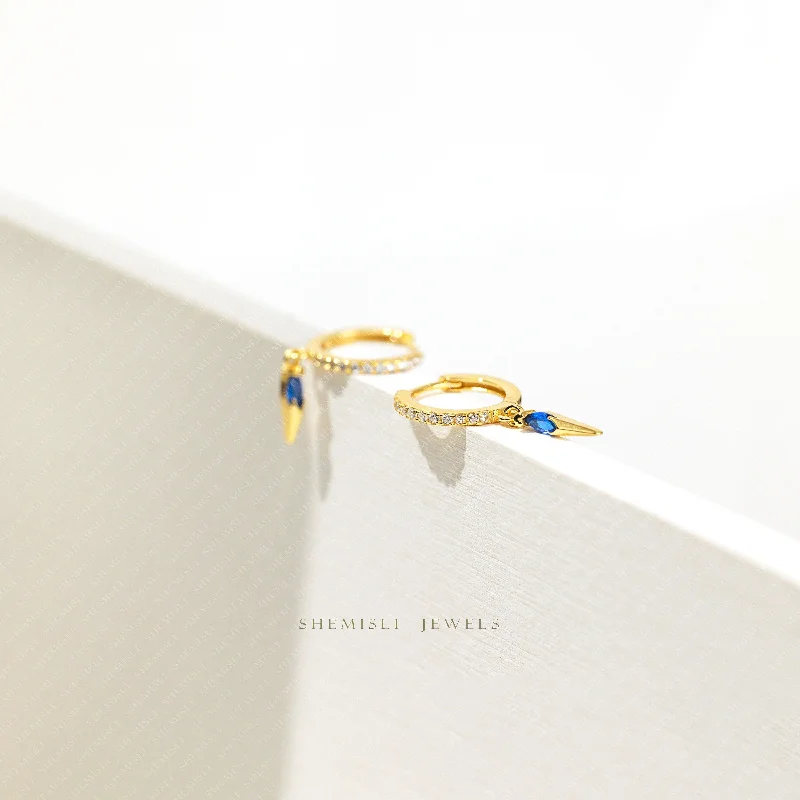 Women’s elegant earrings-Spike Sapphire CZ Hoop Earrings, Gold, Silver SHEMISLI SH374