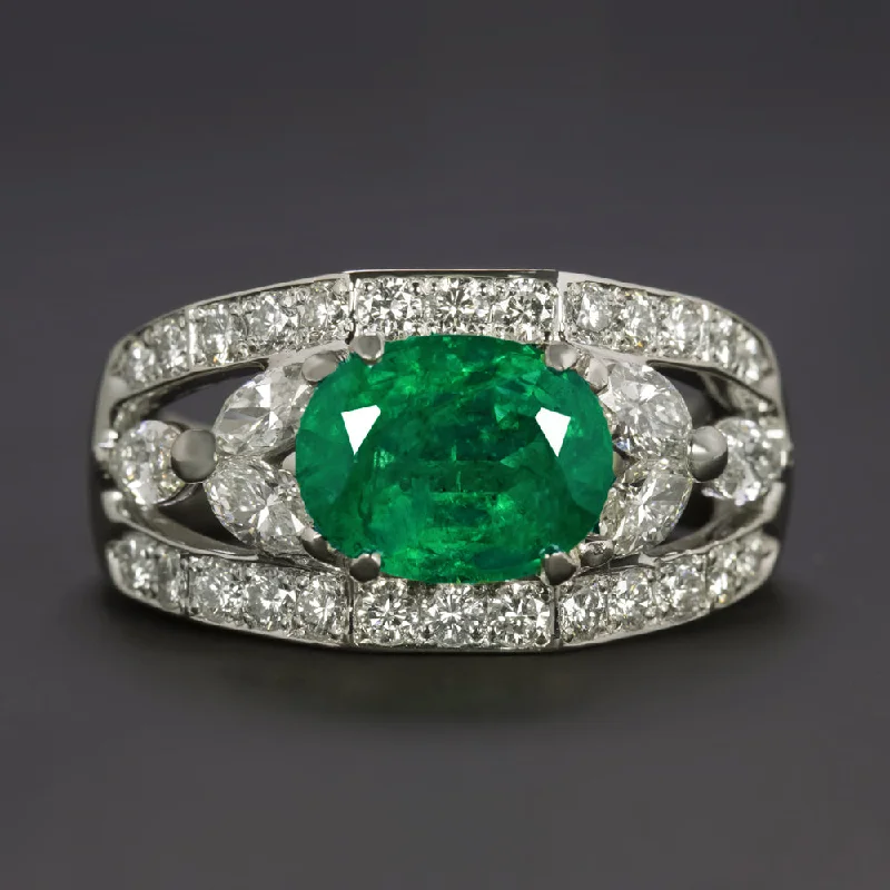 Women’s luxurious sapphire engagement ring-3.20ct EMERALD DIAMOND COCKTAIL RING PLATINUM GIA CERTIFIED EAST WEST WIDE OVAL