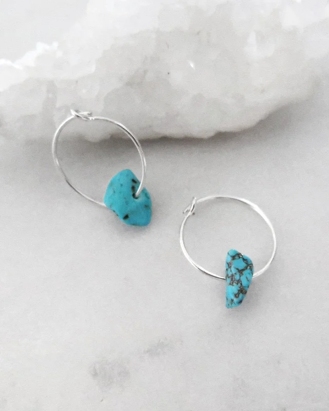 Women’s unique gemstone earrings-Turquoise Hoop Earrings  - Sterling Silver