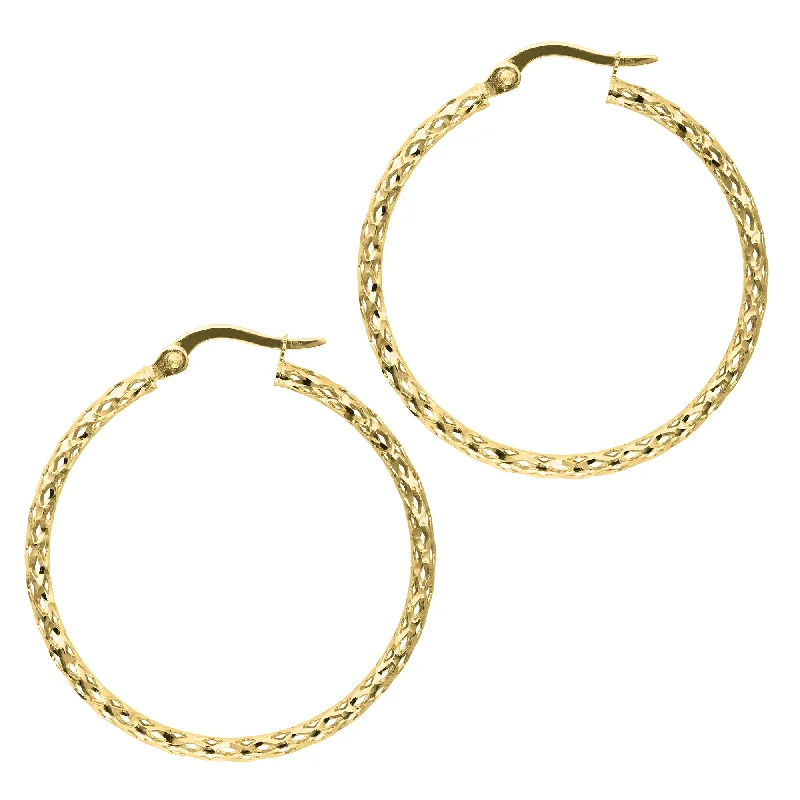 Women’s sterling silver earrings-14K Gold Diamond Cut Sparkle Hoop Earring, Diameter 27mm