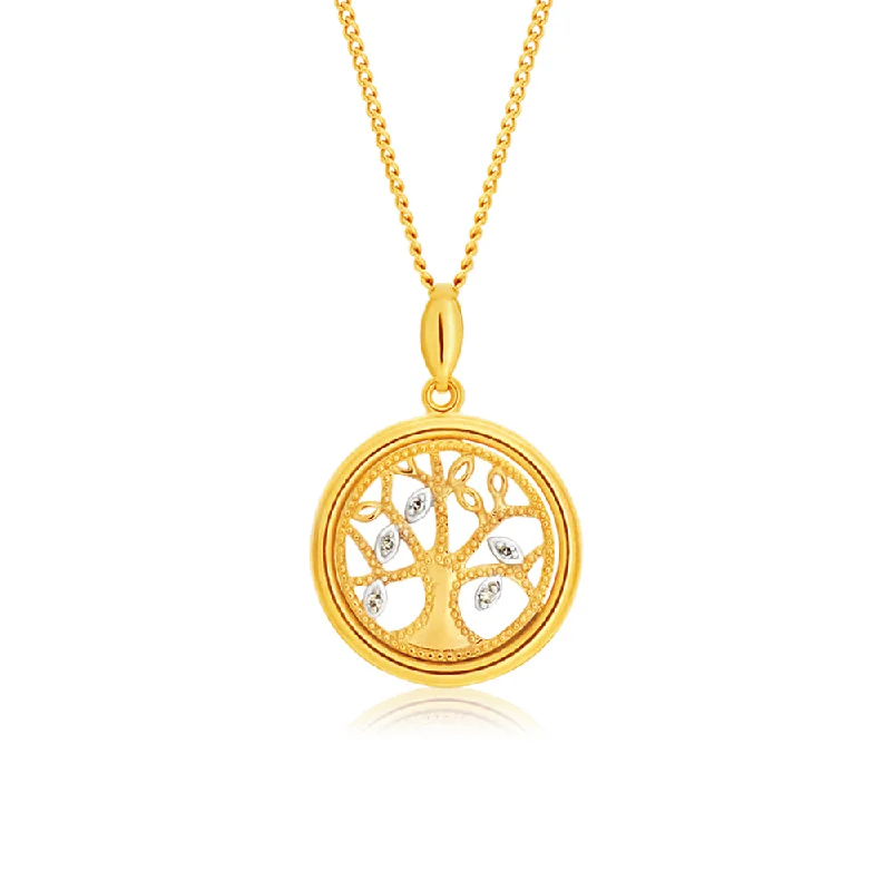 Women’s custom name necklace-9ct Yellow Gold "Tree of Life" Diamond Pendant Set with 5 Brilliant Diamonds