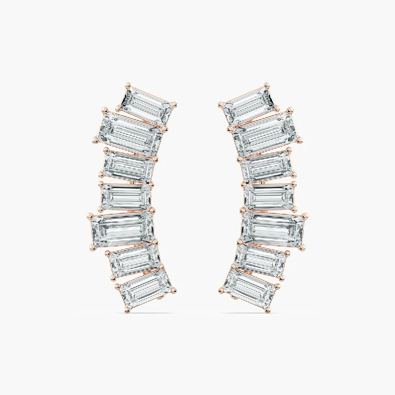 Women’s oval earrings-Baguette Lab-Grown Diamond Climber Earrings