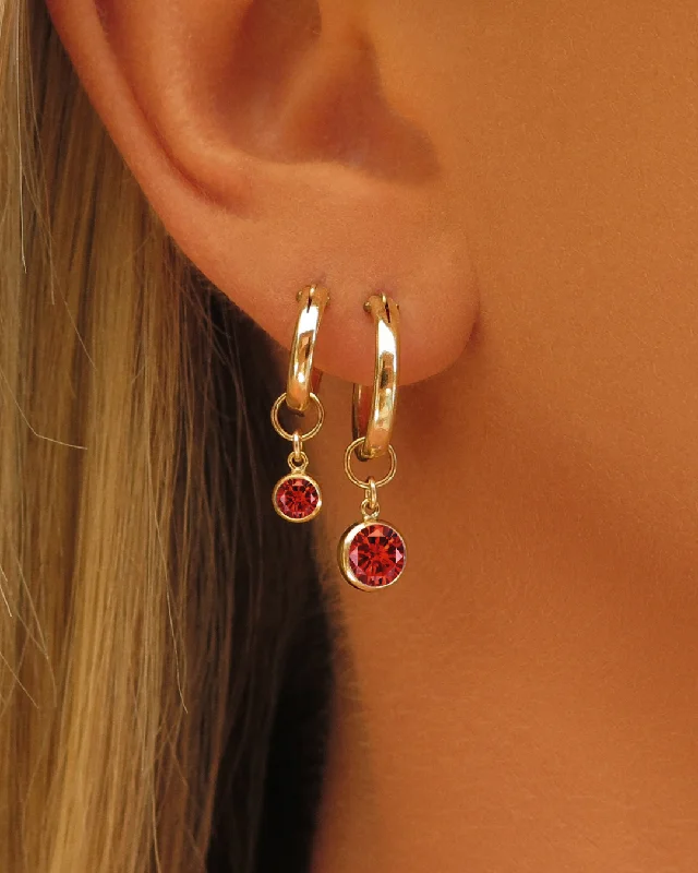 Women’s modern earrings-Ruby CZ Thick Hoop Earrings - 14k Yellow Gold Fill