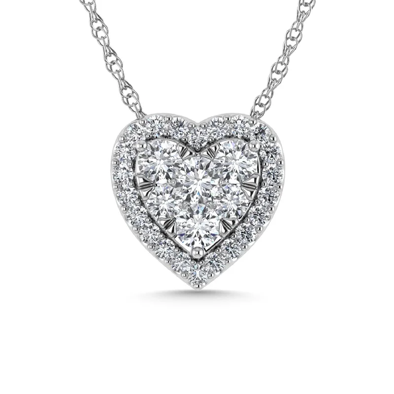 Women’s layered gold necklace-Diamond 1 Ct.Tw. Heart Pendant in 14K White Gold