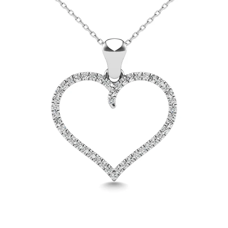 Women’s heart-shaped pendant necklace-10K White Gold 1/6 Ctw Diamond Heart Pendant