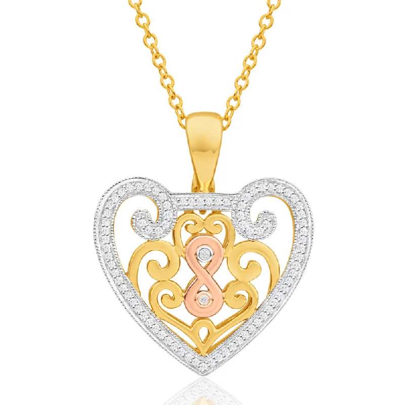 Women’s ruby necklace-9ct Yellow Gold, White Gold & Rose Gold Diamond Pendant