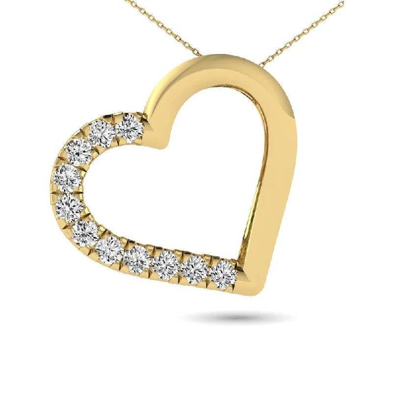 Women’s double chain necklace-10K Yellow Gold 1/10 Ctw Diamond Heart Pendant