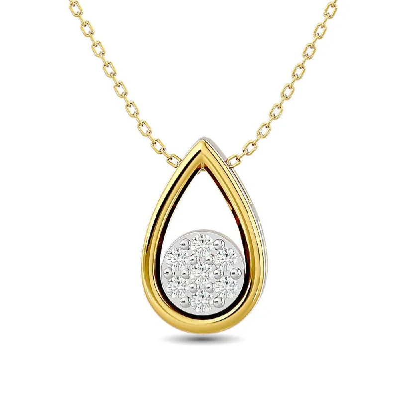 Women’s opal pendant necklace-Diamond Tear Shape Pendant 1/10 ct tw Round Cut in 10K Yellow Gold