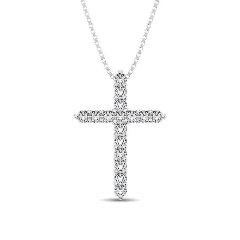 Women’s engraved necklace-Diamond 2/7 Ct.Tw. Cross Pendant in 14K White Gold