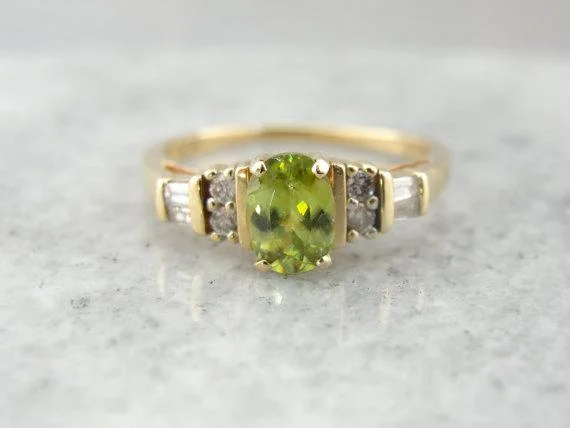 Women’s vintage diamond engagement ring-Mint Green Sphene in Modern Diamond Mounting