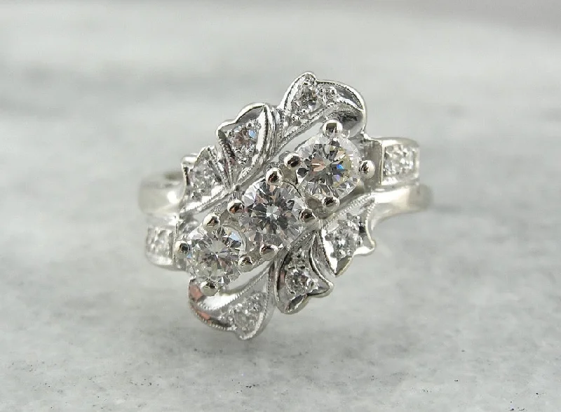 Women’s vintage diamond engagement ring-Amazing Retro 1950's Diamond Cocktail Ring