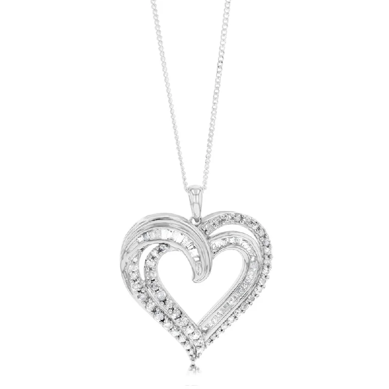 Women’s infinity pendant necklace-Silver 1 Carat Diamond Heart Shape Pendant on 45cm Chian