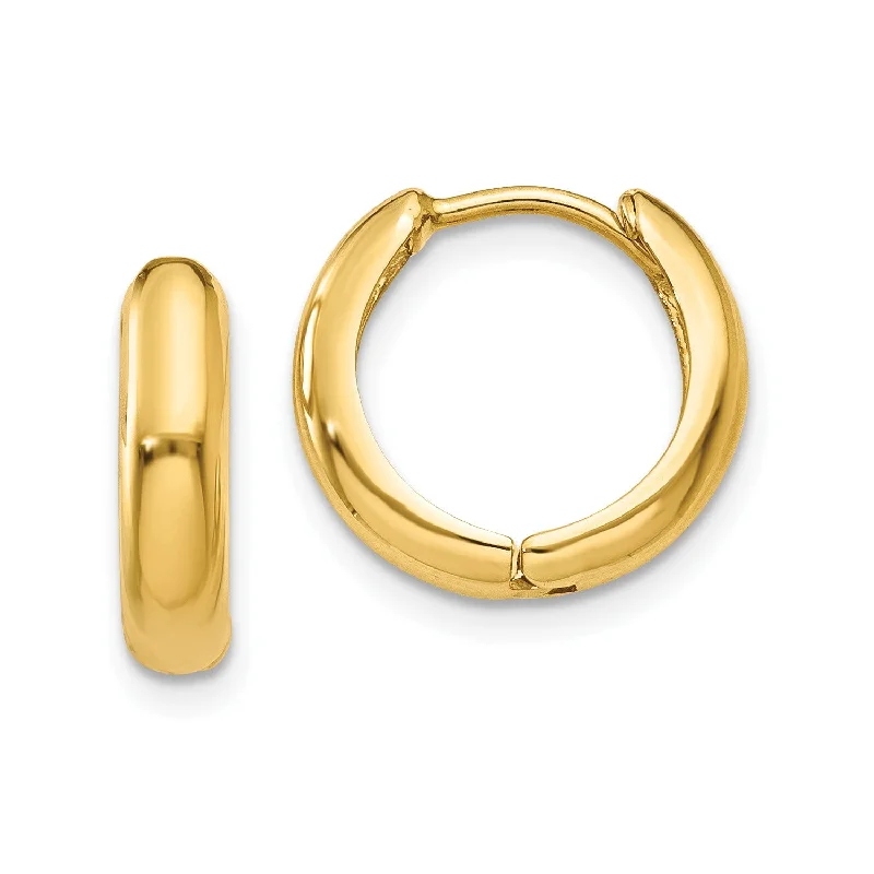 Women’s circular earrings-14k Real Yellow Gold High Polished Hinged Hoop Earrings, 11mm Diameter