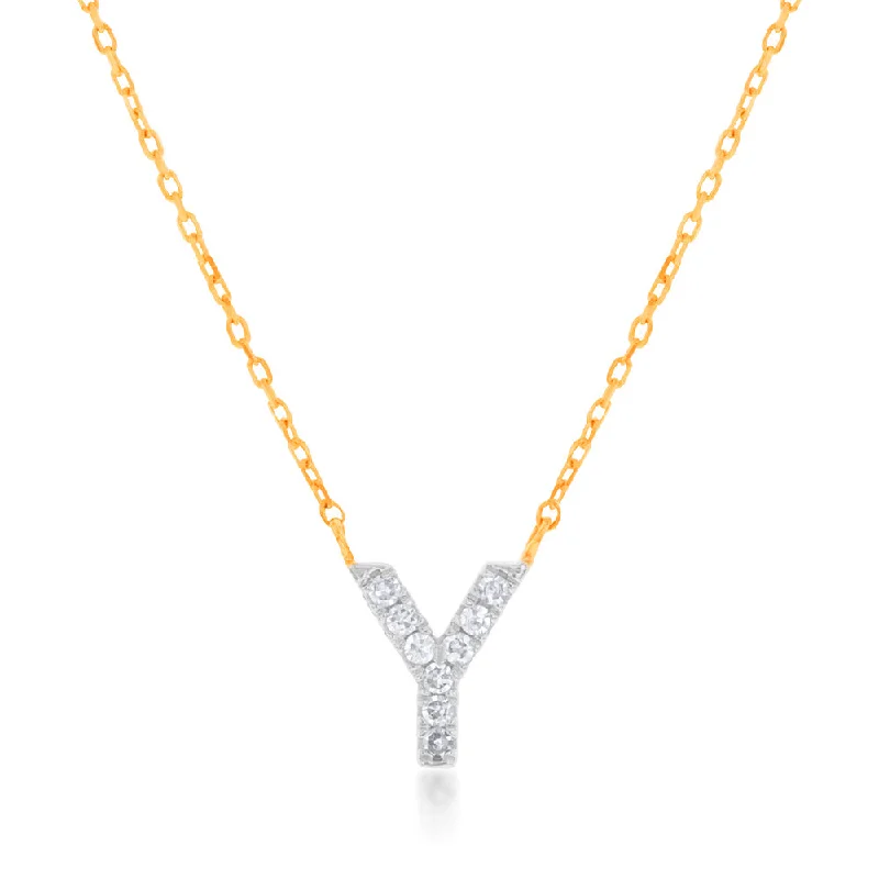 Women’s vintage necklace-Luminesce Lab Diamond Y Initial Pendant in 9ct Yellow Gold with Adjustable 45cm Chain