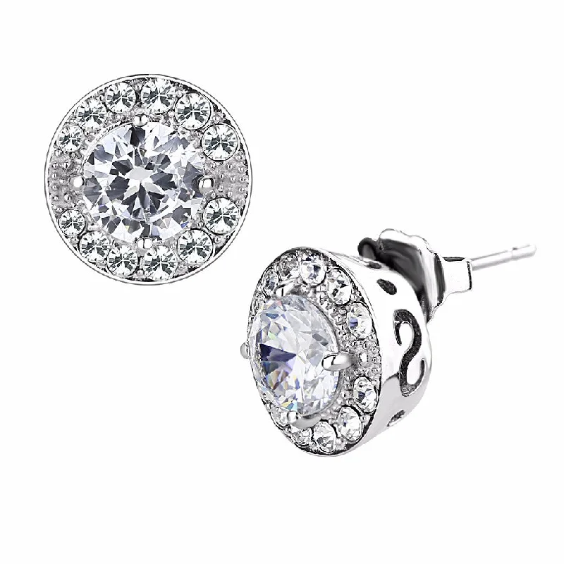 Women’s vintage gold earrings-6x6mm Round Clear CZ center surrounded by Top Grade Crystal Stainless Steel Earrings