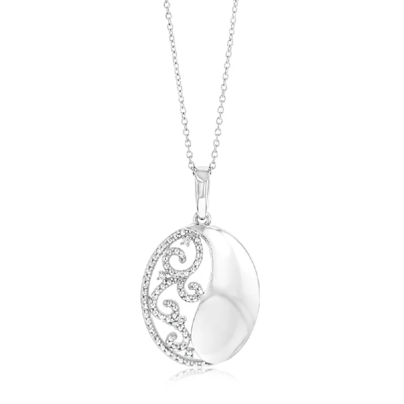 Women’s statement pendant necklace-1/10 Carat Diamond Circle Pendant in Sterling Silver