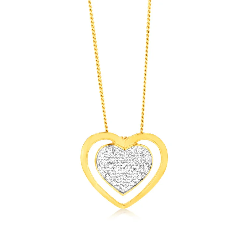 Women’s fine gold necklace-Sterling Silver Double Heart 0.05Ct Diamond Pendant