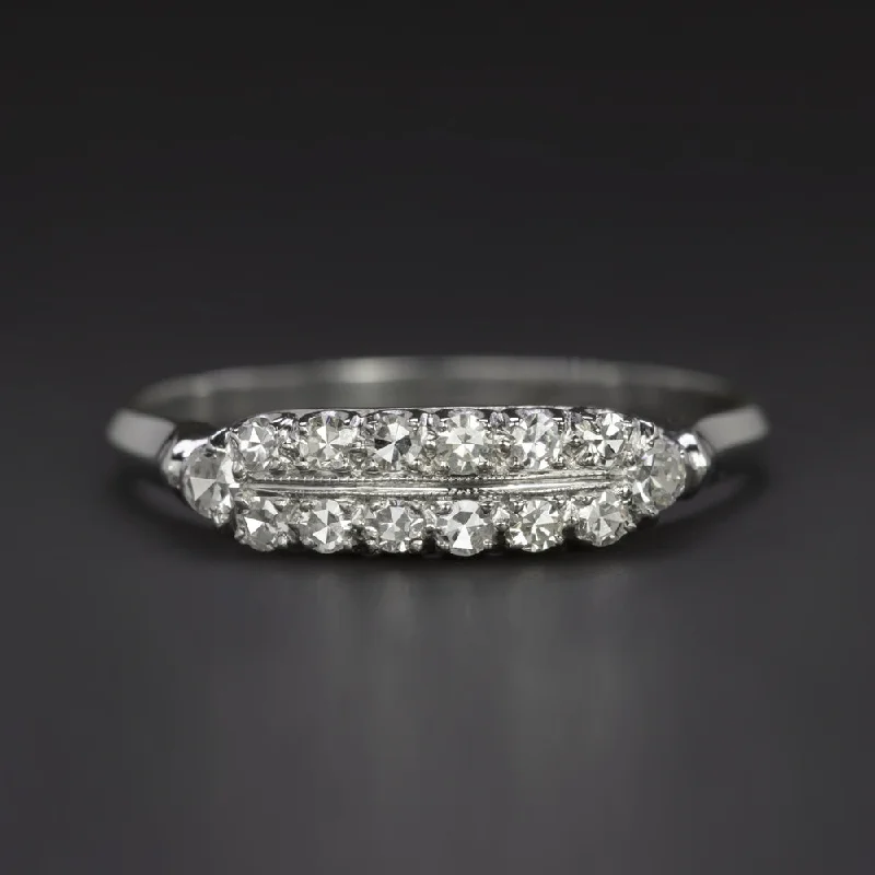 Women’s personalized engagement ring-VINTAGE DIAMOND PLATINUM 2 ROW BAND E-F VS COCKTAIL RING NATURAL ESTATE CLASSIC