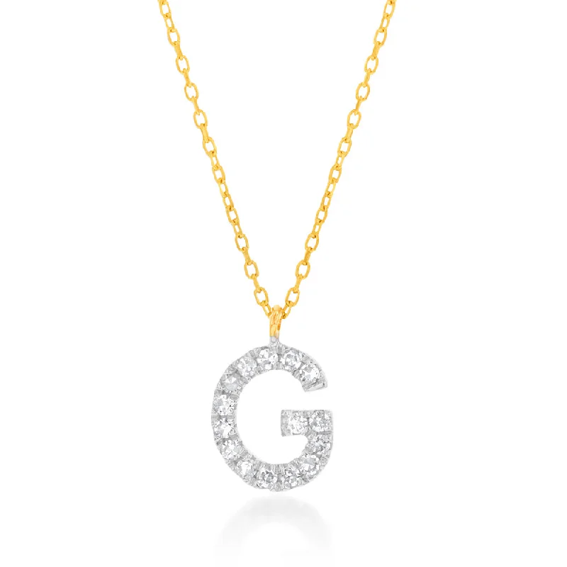 Women’s sparkling necklace-Luminesce Lab Diamond G Initial Pendant in 9ct Yellow Gold with Adjustable 45cm Chain