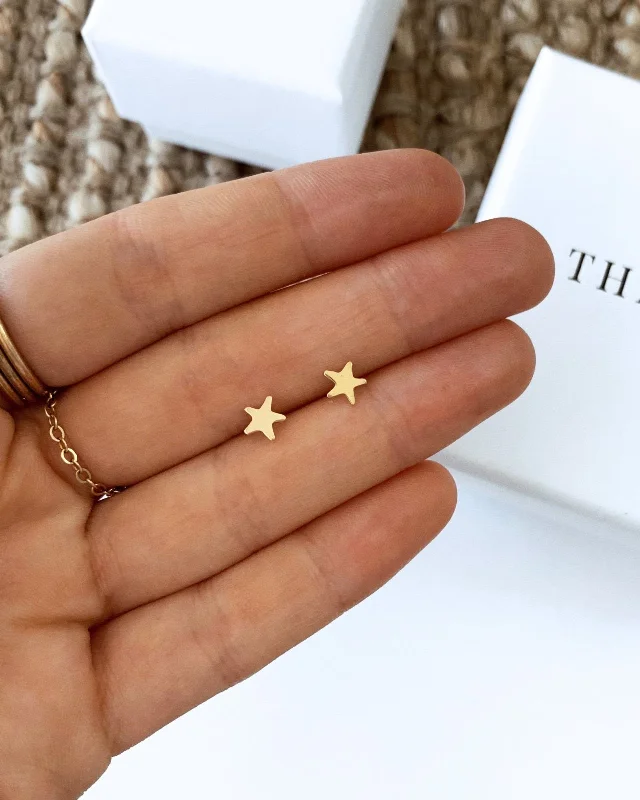 Women’s drop earrings-Star Stud Earrings  - 14k Yellow Gold Fill