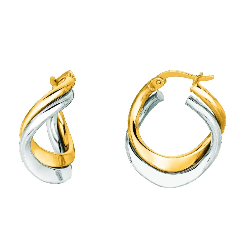 Women’s vintage gold earrings-14K Yellow And White Gold Double Row Hoop Earrings, Diameter 17mm