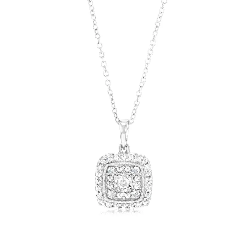 Women’s luxury necklace-1/6 Carat Diamond Cushion Pendant in Sterling Silver