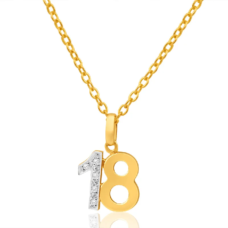 Women’s simple chain necklace-9ct Yellow Gold 18 Diamond Pendant