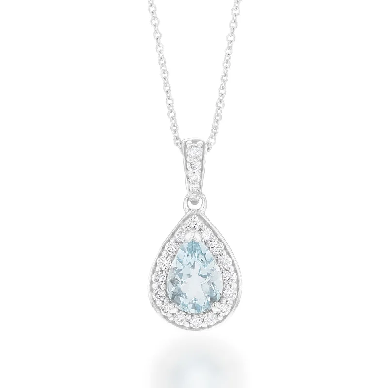 Women’s moonstone necklace-9ct White Gold 0.65ct Aquamarine and 0.15ct Diamond Pear Pendant on 45cm Chain