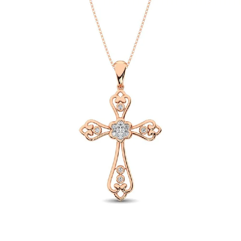 Women’s delicate gold necklace-Diamond Accented Lacy Cross Pendant 1/6 Ct.Tw