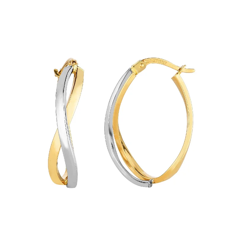 Women’s butterfly earrings-14K Yellow And White Gold Double Criss Cross Hoop Earrings