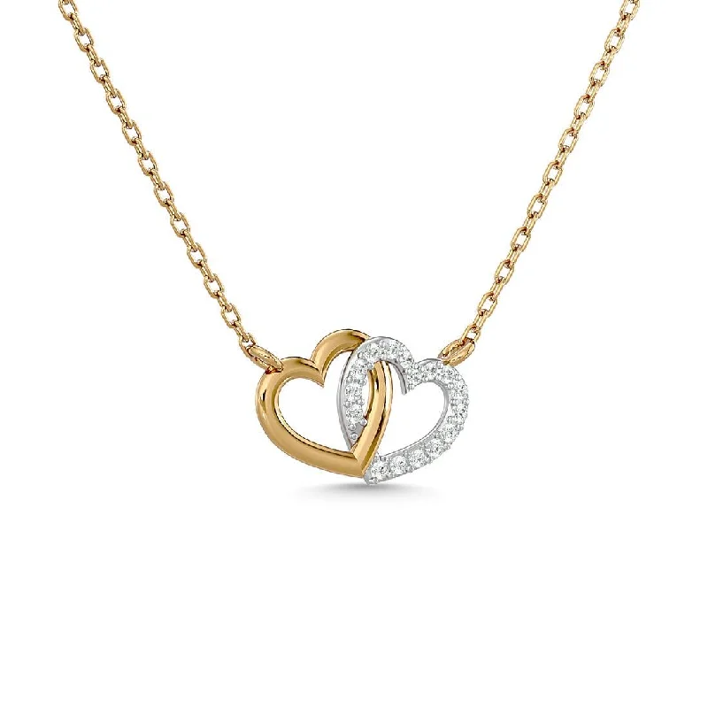 Women’s gold choker necklace-Diamond 1/6 Ct.Tw. Duel Heart Pendant in 10K Two Tone Gold