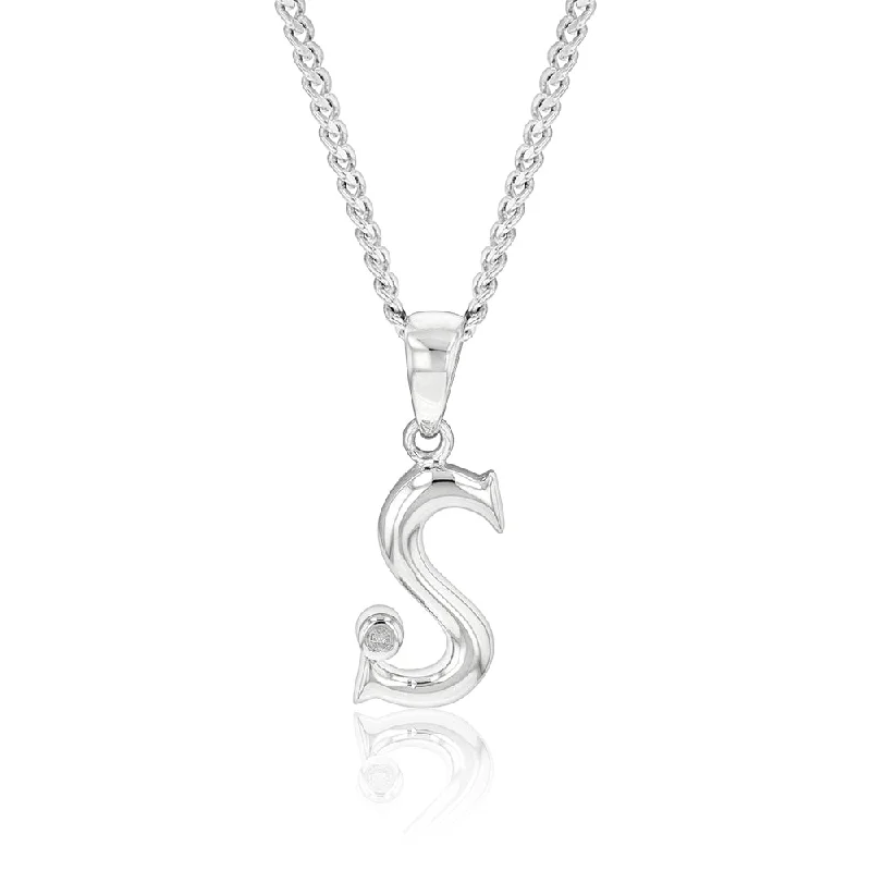 Women’s moonstone necklace-Silver Pendant Initial S set with Diamond