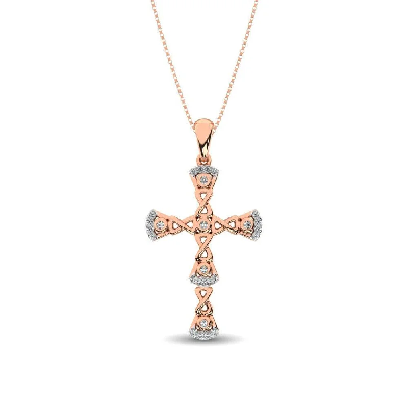 Women’s custom name necklace-Gothic Style Diamond 1/6 Ct.Tw Cross Pendant in 10K Rose Gold