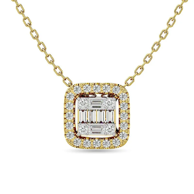 Women’s symbol necklace-Diamond 1/4 Ct.Tw. Round and Baguette Fashion Pendant in 14K Yellow Gold