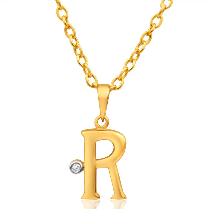 Women’s trendy necklace-9ct Yellow Gold Pendant Initial R set with diamond