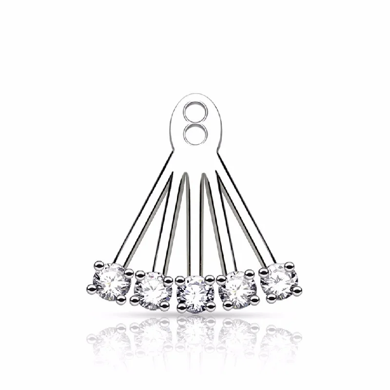 Women’s geometric earrings-Pair of 5 CZ Prong Set Fan Add On Earring/Cartilage Barbell Jackets