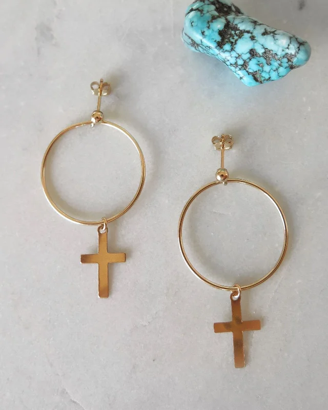 Women’s teardrop earrings-Large Circle Cross Earrings