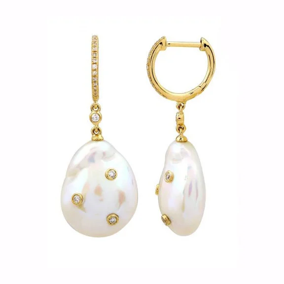 Women’s round diamond earrings-Diamond Pearl Drops