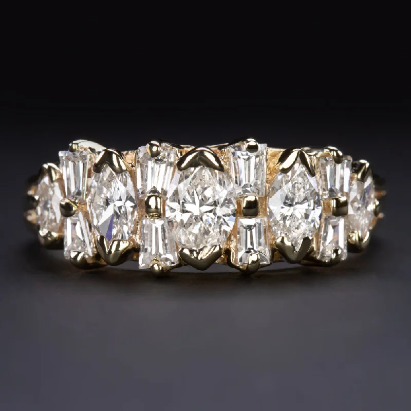 Women’s multi-stone engagement ring-1.5ct NATURAL DIAMOND VINTAGE COCKTAIL BAND 14k YELLOW GOLD RING CLUSTER ESTATE