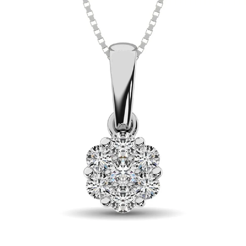 Women’s colorful gemstone necklace-14K White Gold 1/4 Ct.Tw. Diamond Flower Pendant