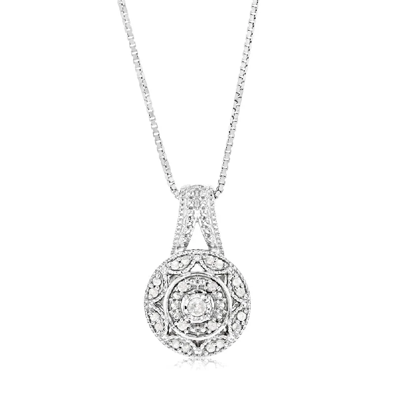 Women’s engraved necklace-0.10 Carat Diamond Pendant in Sterling Silver on 45cm Box Chain