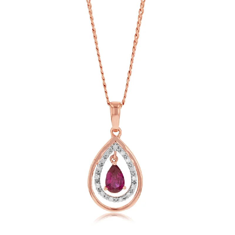 Women’s zodiac necklace-9ct Yellow Gold Diamond And Created Ruby Pendant